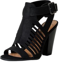 Delicious By Soda Yummy Cutout Stacked Heel Sandal,black,7 Delicious By Soda Yummy Cutout Stacked Heel Sandal,black,7