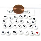 50 Black & White 7mm Round x 4mm Plastic Acrylic Disc Coin Alphabet Letter Beads
