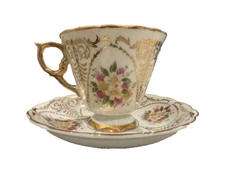 Floral Gold Filigree UCAGCO Tea Cup Saucer Set Vtg Japanese Lusterware Rococo