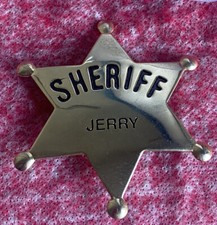 Vintage Brass Lil SHERIFF STAR BADGE Engraved   Jerry" Swibco Taiwan Six Flags