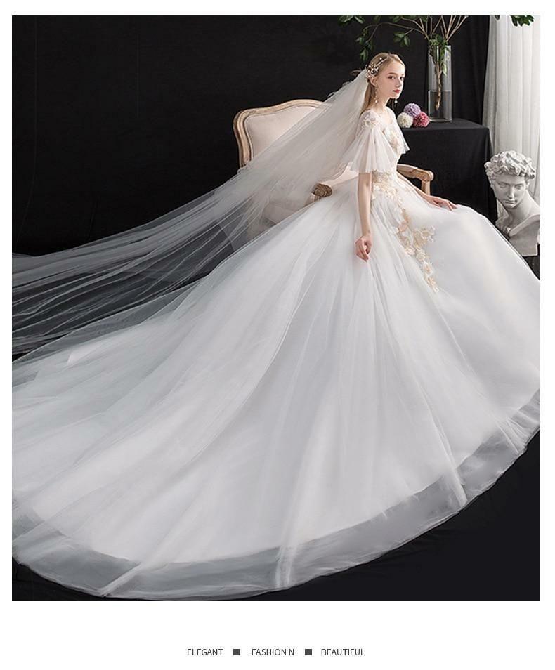 luxury flared wedding dresses Luxury Beaded Lace Long Overskirt V-neck Wedding Dress, White main image 0