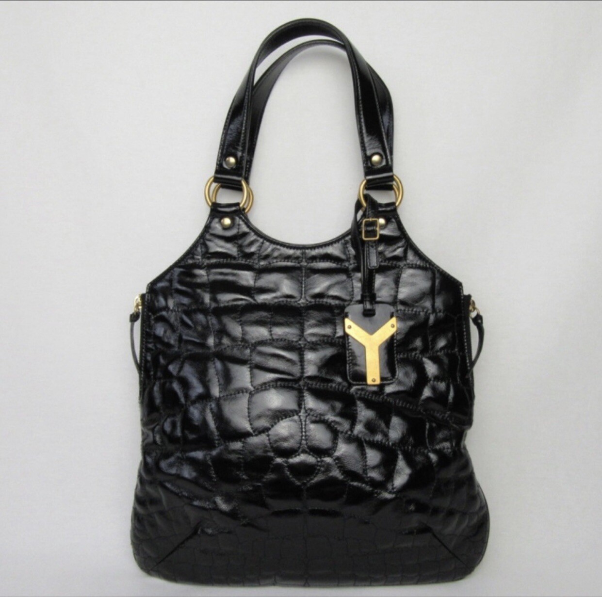 SAINT LAURENT YSL Borsa Metropolis Patent Croc nera in rilievo in pelle