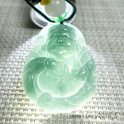 Certified Icy Green Burma 100% Natural A jadeite Jade Pendant~Cai Shen 财神爷