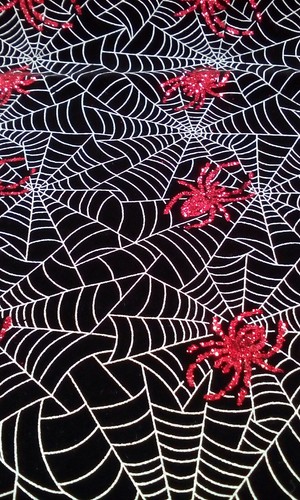 Halloween FABRIC Web Spider red glitter bling Black Velveteen 56"w By-the-Yard - Picture 2 of 7