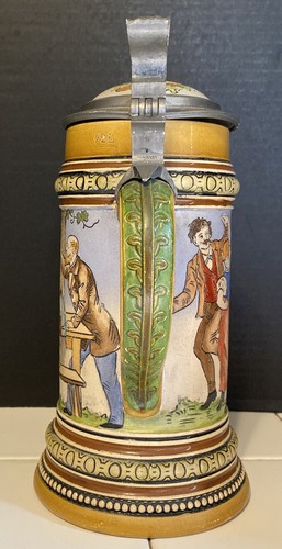 HR Hauber & Reuther 183 Antique Germany Domed Lid Beer Stein Peasant Dance - Picture 7 of 24