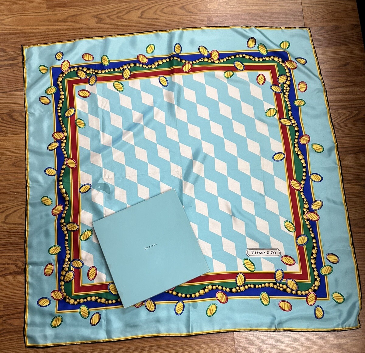 Tiffany & Co Blue Multicolor 100% Silk Scarf w/ box | eBay