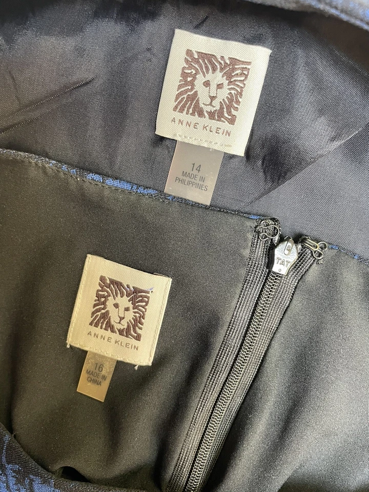 Traje de Vestido Anne Klein Talla 16 Vestido 14 Chaqueta Conjunto de Dos Piezas Elastizado Azul Negro Foto 2 de 4