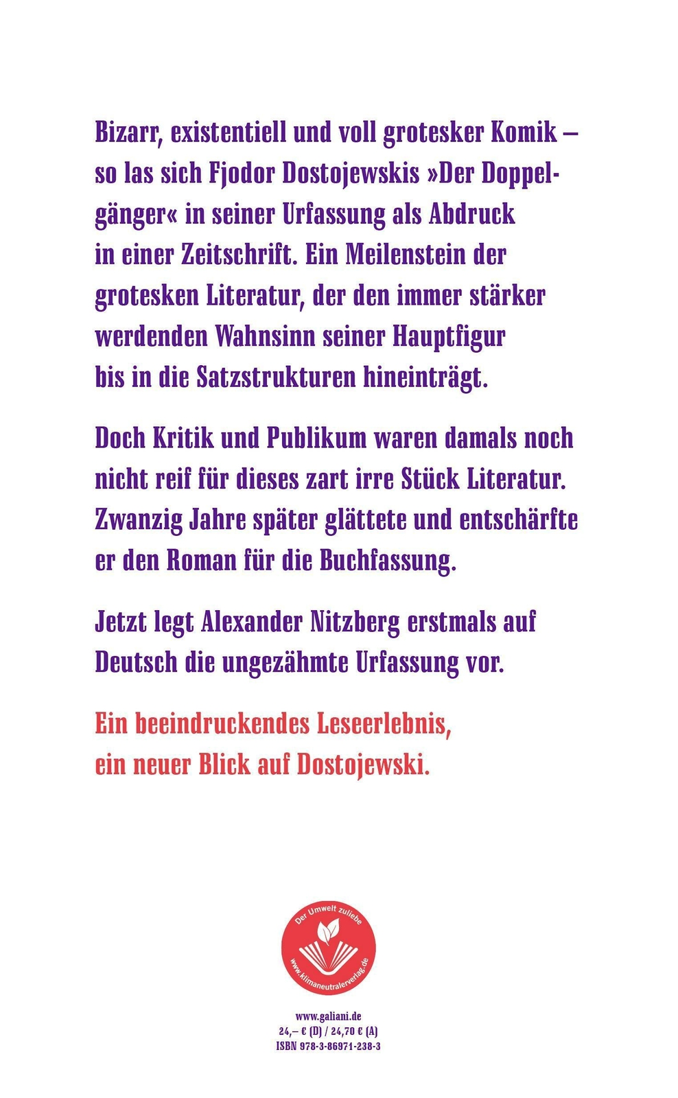 Thumbnail - Der Doppelgänger | Fjodor Dostojewski | Die Urfassung | Buch | 336 S.