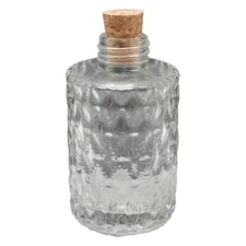 Mini Clear Detailed Design Glass Collectible Round Bottle with cork H = 4.25 in