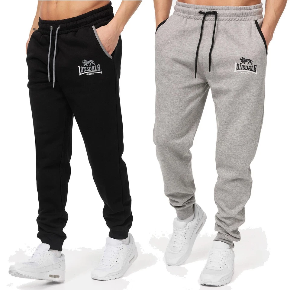Lonsdale Herren Jogginghose Two Tones, Schwarz Grau, S-3XL, Sporthose, Training