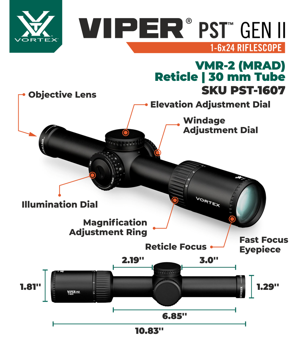 Vortex Optics Viper PST Gen II 1-6X24 VMR-2 MRAD SFP Vortex Optics Viper PST Gen II 1-6X24 VMR-2 MRAD SFP