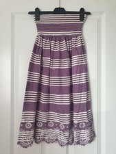 NEXT PURPLE WHITE COTTON STRIPE EMBROIDERED SCALLOP HEM BANDEAU SUMMER DRESS - 8