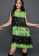 BNWT Nastygal Faux Leather Fringed Mini Dress Multi Size:8 RRP:£129