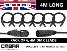Image of 6 x DMX Leads 4m - 3 Pin XLR Male to Female- High Quality Connectors & Cable