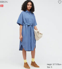JW Anderson x Uniqlo Linen Blend Belted Short Sleeved Blue Small Dress BNWT