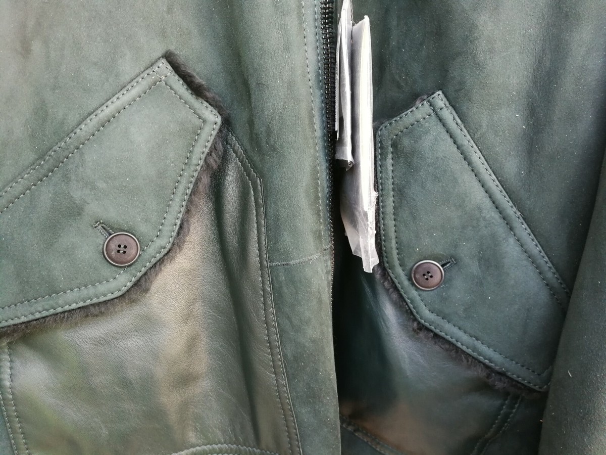 Giorgio Armani Dark Green Suede Leather Jacket Coat