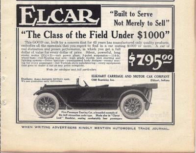 1916 Elcar Touring Car Ad/ 809 W Beardsley Ave, Elkhart IN