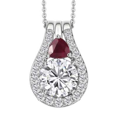 BRILLANT!! Kette mit Anhänger 3,75 ctw Moissanit & Rubin (FF) 20'' platiniert