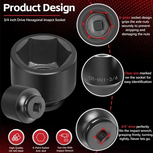 3/4" Drive Impact Socket Set, 27 pcs Standard SAE (7/8" to 2") & Metric(22-50mm) - Picture 14 of 19