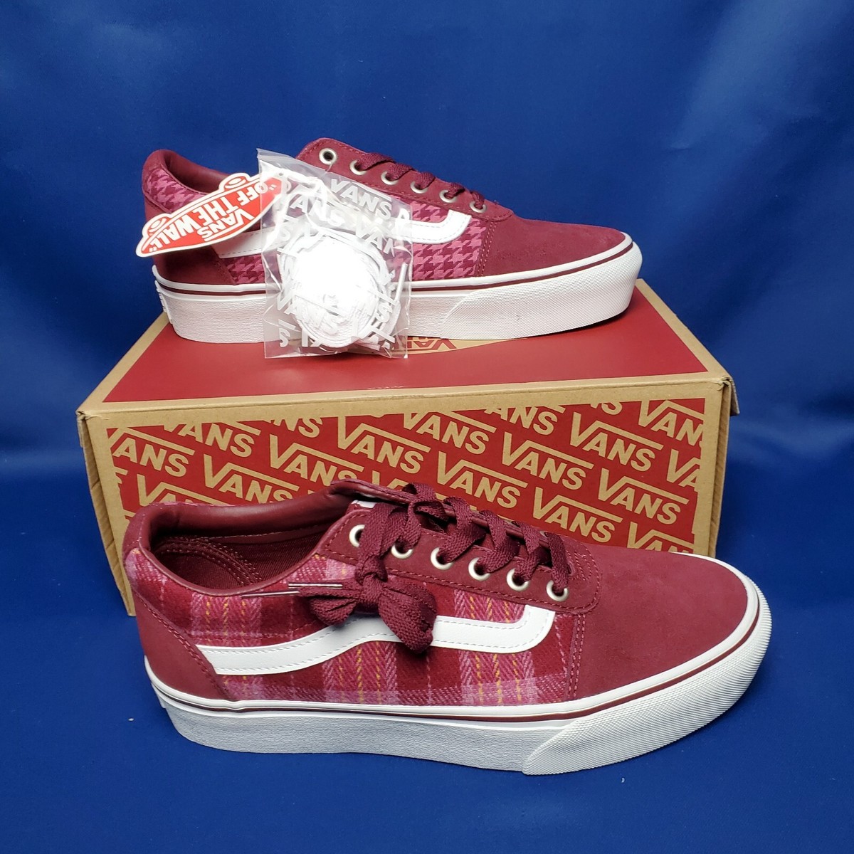 VANS Old Skool Stacked Ward Platform Burgundy Maroon Plaid Mix