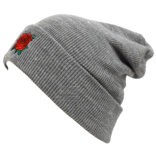 Rose Embroidery Red Rose Cuffed Beanie Skully Men Women New Knit Hat Winter Cap - Picture 8 of 11