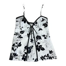 Y2k Victoria  s Secret Babydoll Front Tie Closure White Black Lace Fairy Sz M