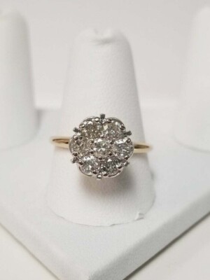 1.50Ct Round Lab-Created Diamond Cluster Flower Shape Ring 14K Yellow Gold Fn