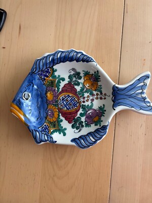Vintage Hand-Painted Ceramic Fish Dish from Greece   Colorful Folk Art Plate
