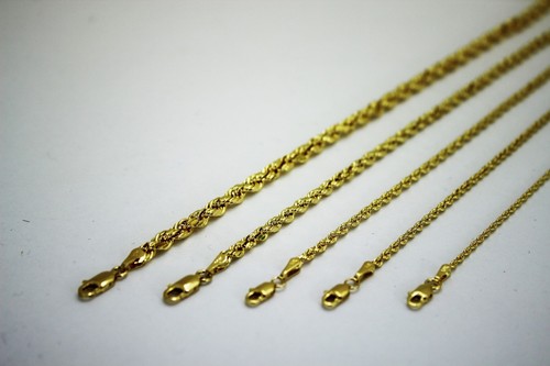 18K SOLID GOLD ROPE CHAIN YELLOW NECKLACE 2MM ~ 7MM 16" ~ 30" FOR MEN WOMEN - Picture 1 of 5