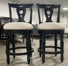 2 Frontgate Promenade sand linen Barstool BAR HEIGHT 31" Stool counter Black