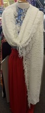 Finished Shawl - White 42" x 99" Rochelle Lace Floral Fringe Edge Shawl M225.03