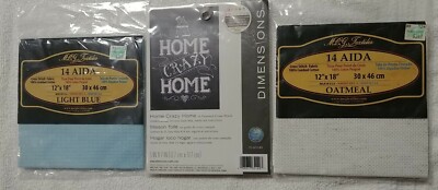 Lot of Dimensions Cross Stitch Kit Home Crazy Home And Light Blue Oatmeal Fabric