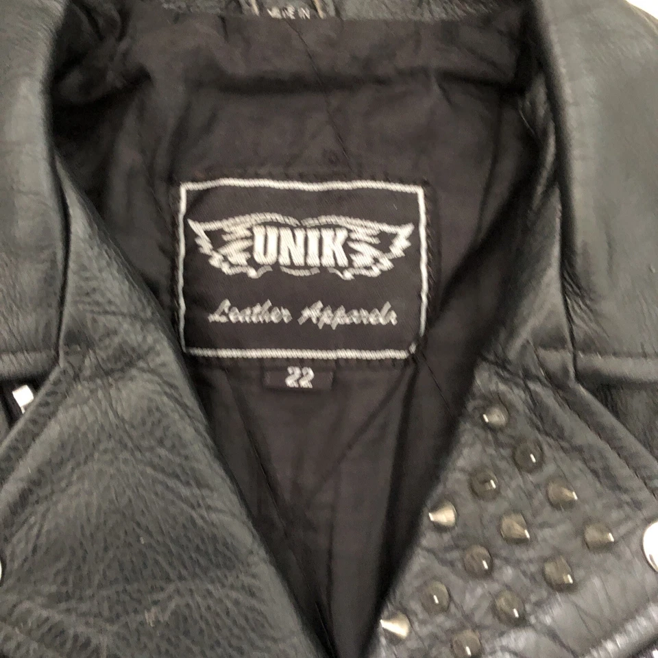 Unik USA Black Heavy Metal Leather Biker Jacket Slipknot Studded Spikes S 36" - Image 4 of 4