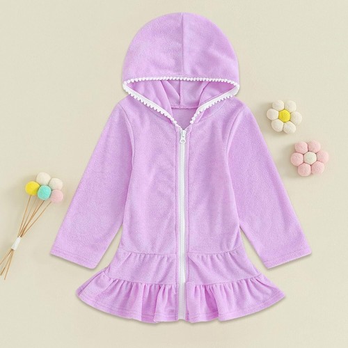 Kids Toddler Little Girl Swim Cover Up Towel Terry Swimsuit Wraps Zip Up - Picture 29 of 37