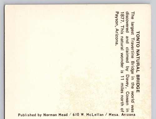 Vintage Postcard Tonto Natural Bridge Largest Travertine Bridge Payson Arizona - 第 14/14 張圖片