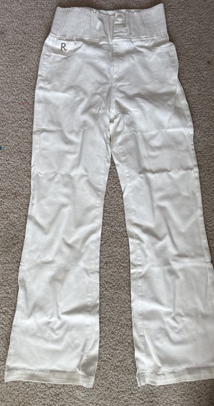 Curvy Faja Bell Bottom Flare High Waisted Stretch Denim Jeans White Size L
