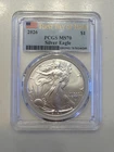 2026 $1 American Silver Eagle PCGS MS70 FDOI Flag Label First Day of Issue