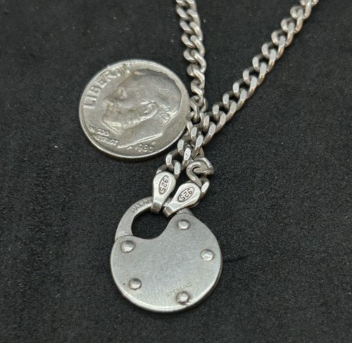 925 Sterling Cuban Chain Link Padlock Clasp Necklace 3.4mm 24in - 21.0g - Picture 3 of 3