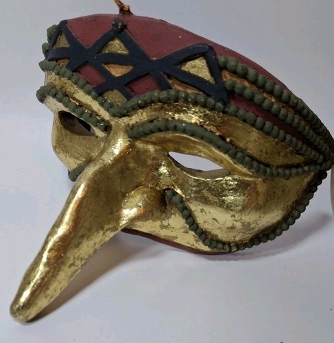Mardi GRAS Venetian CERAMIC LONG Nose MASK Set Of 3. Hanging But Fit Face Gold - Picture 11 of 14