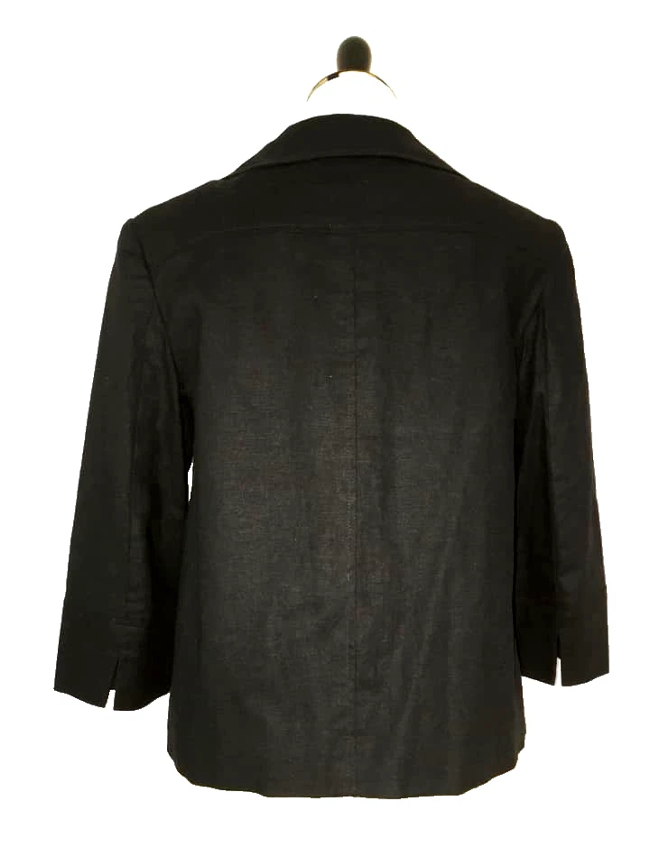 Chaqueta Blazer Cato Lino Mujer 12 M L Negra Columpio Recortada Manga 3/4 Retro Foto 4 de 4