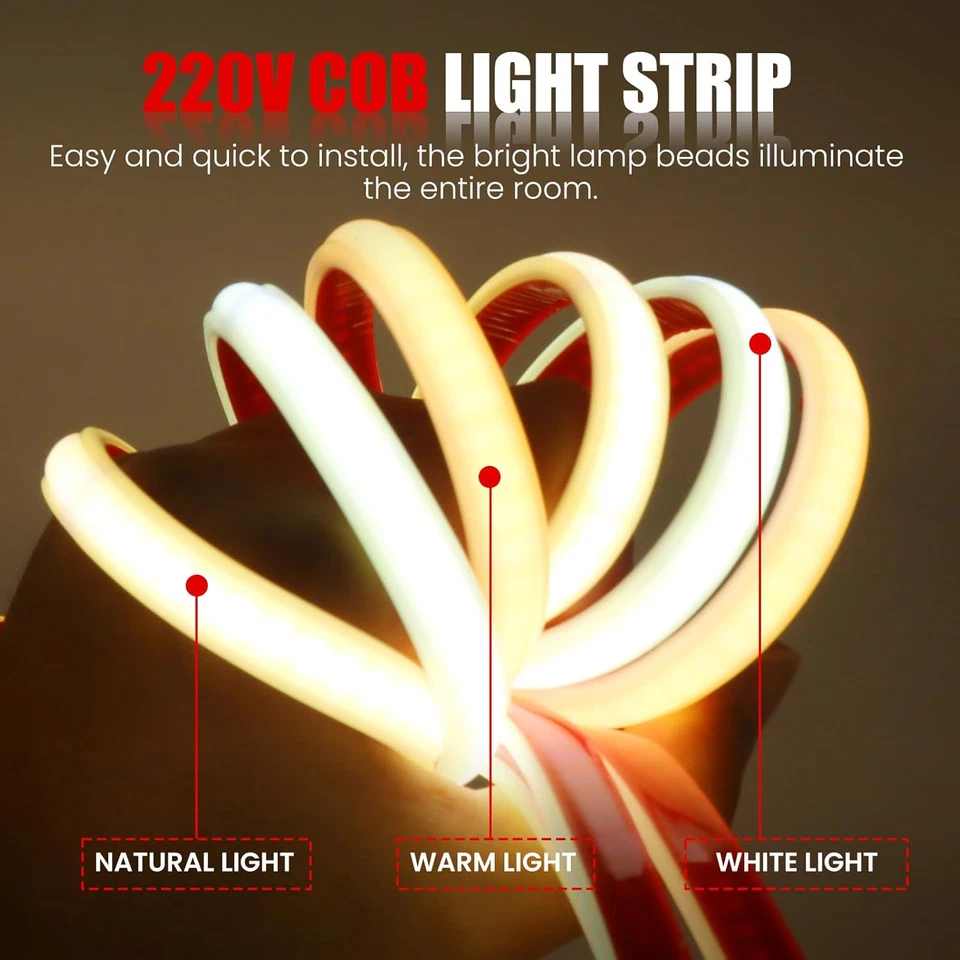 Striscia LED COB 230V 3M, Ogni 10Cm Può Essere Tagliato Una Volta, Flessibile Im - Immagine 3 di 4