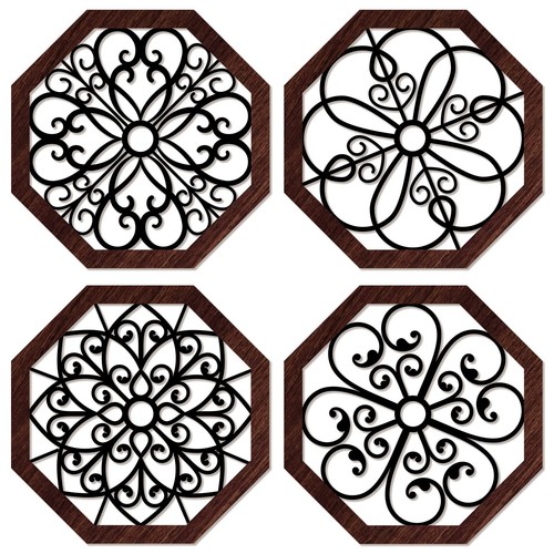 4 Pieces Thicken Rustic Wall Decor Modern Farmhouse Wall Art Decor Wooden Hol...