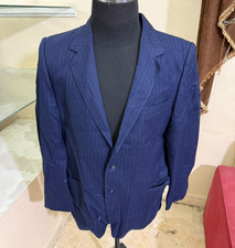 Vintage pure wool classic navy blue chalk stripes suit jacket blazer 42R
