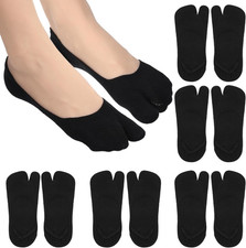 5 Pairs Tabi Split Toe Socks Women Flip Flop No Show Cotton Black
