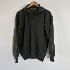 Barbour Sweater Half Zip Storm Loden Merino Wool men's size L Green