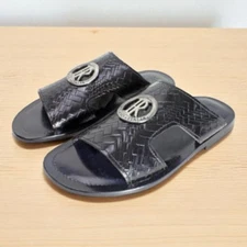 Leather Italian Sandals Mens Black Genuine Leather Slip on Shoes Handmade Mason