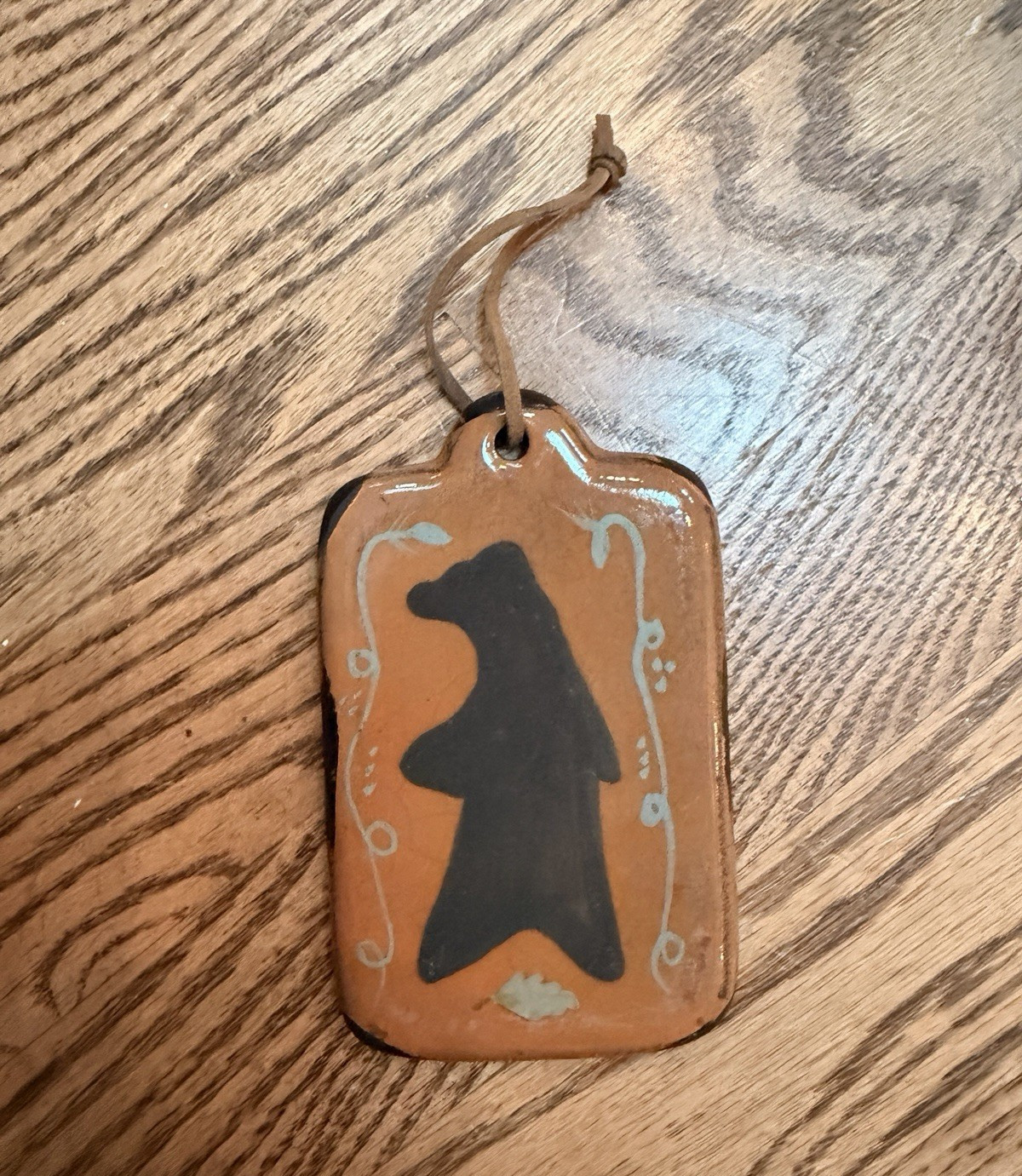 Hanging Tag Ornament w/ Bear Silhouette Brown & Black Decorative Christmas