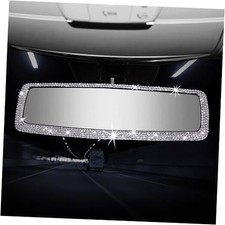 Bling Rhinestone Car Rear View Mirror - Crystal Diamond Decor for Women Silver