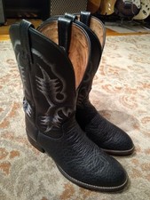 TONY LAMA STOCKMAN BLACK BULLHIDE LEATHER R TOE COWBOY BOOTS CT2036 MEN'S 8D