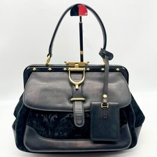 Gucci Top Handle Handbag Stirrup bag Black Suede Leather studs Y2K bag Authentic